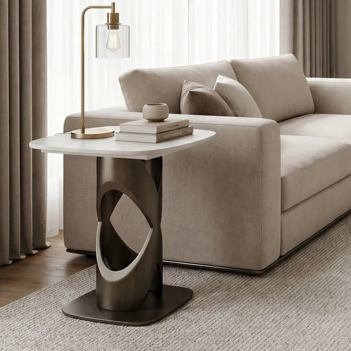 Richfield Stone Top End Table - Beige/Silver Grey