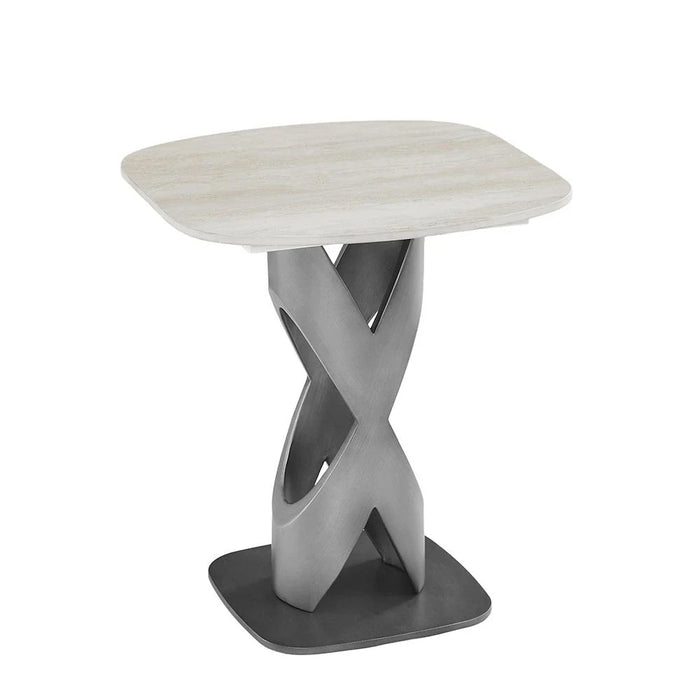 Richfield Stone Top End Table - Beige/Silver Grey