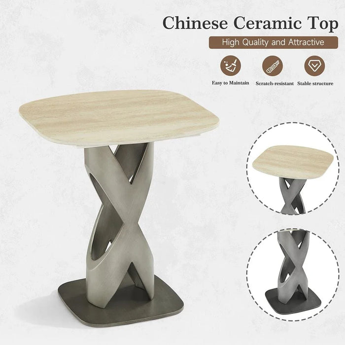 Richfield Stone Top End Table - Beige/Silver Grey