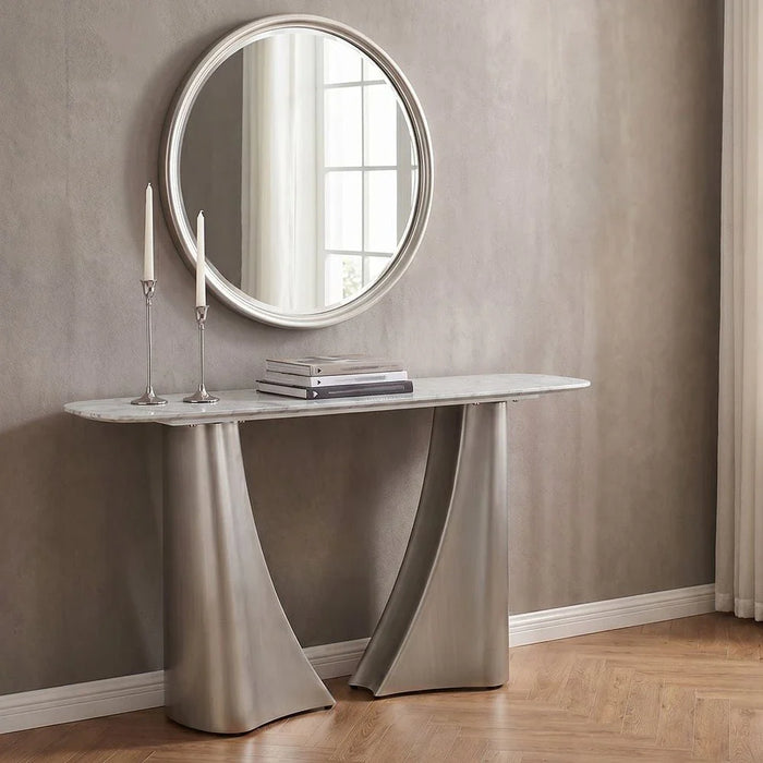 Biene Marble Top Console Table - Light Grey/Matt Silver