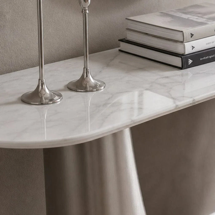 Biene Marble Top Console Table - Light Grey/Matt Silver