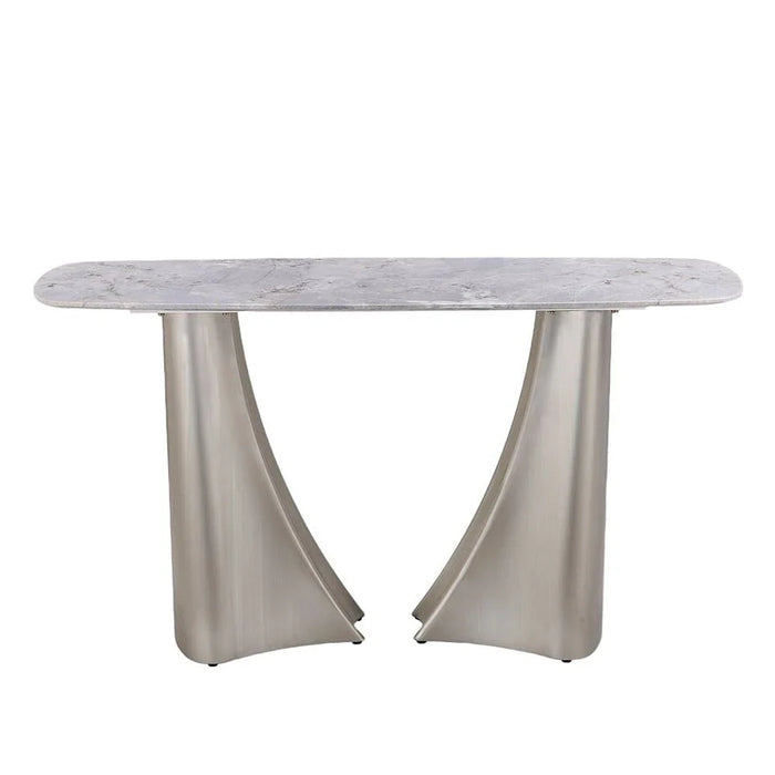Biene Marble Top Console Table - Light Grey/Matt Silver
