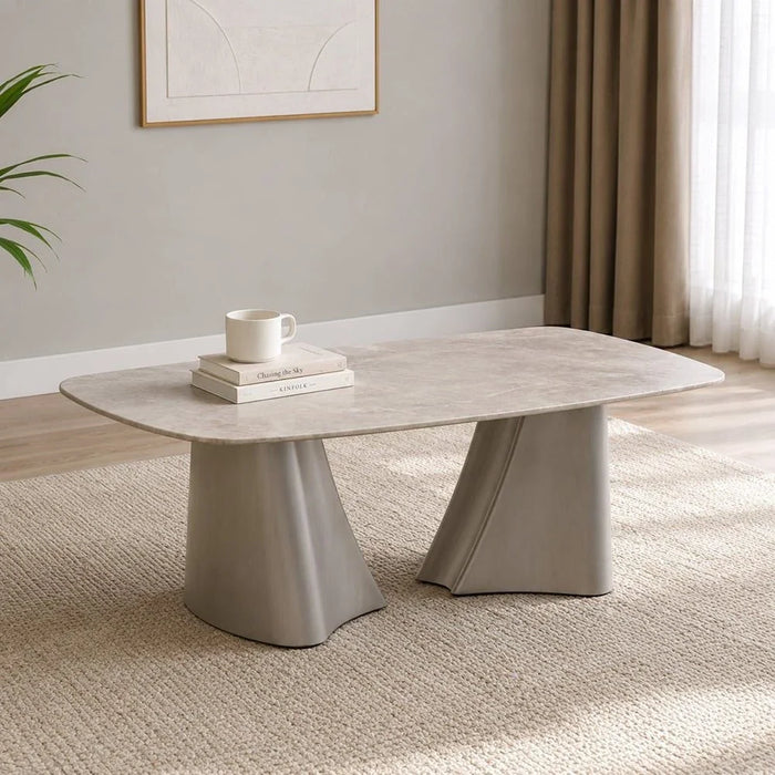 Biene Marble Top Coffee Table - Light Grey/Matt Silver