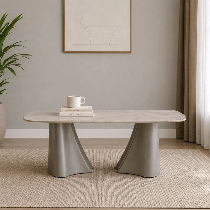 Biene Marble Top Coffee Table - Light Grey/Matt Silver