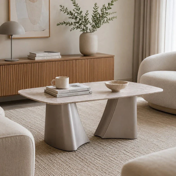 Biene Marble Top Coffee Table - Light Grey/Matt Silver