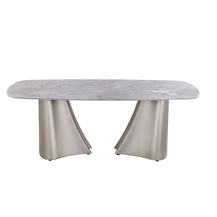 Biene Marble Top Coffee Table - Light Grey/Matt Silver