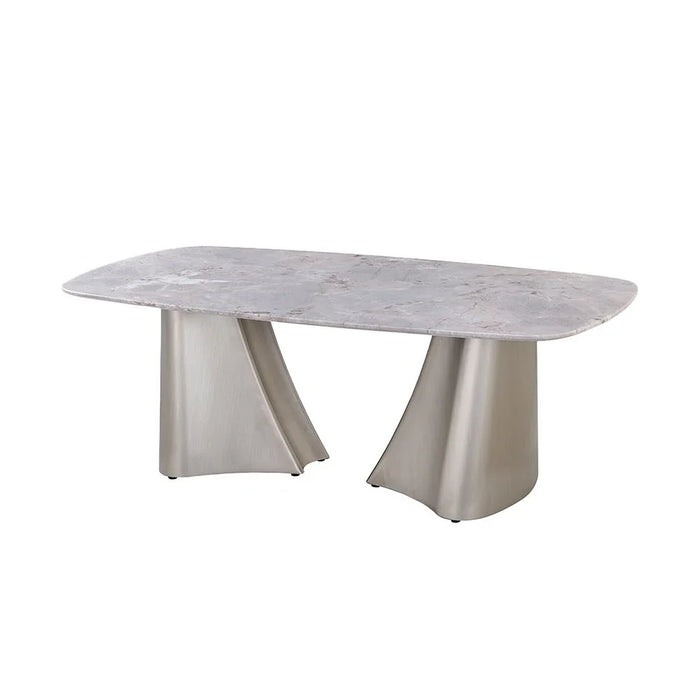 Biene Marble Top Coffee Table - Light Grey/Matt Silver