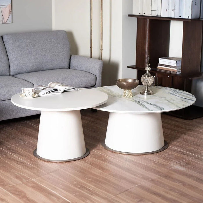 New Alhamra Set of 2 RoundCoffee Table - White/Green/Beige