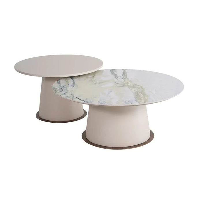 New Alhamra Set of 2 RoundCoffee Table - White/Green/Beige