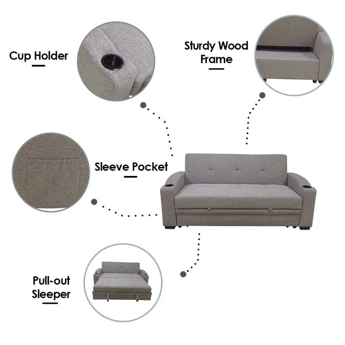 Alejandro Fabric Sofa Bed With 2 Cup Holders-Warm Grey
