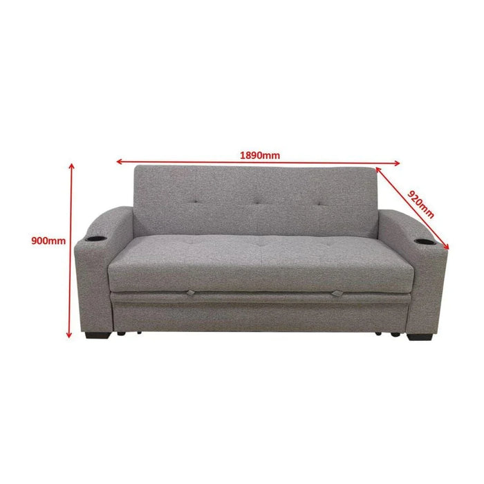 Alejandro Fabric Sofa Bed With 2 Cup Holders-Warm Grey