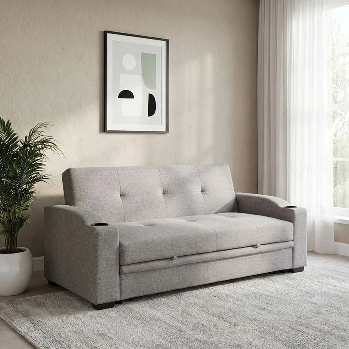 Alejandro Fabric Sofa Bed With 2 Cup Holders-Warm Grey