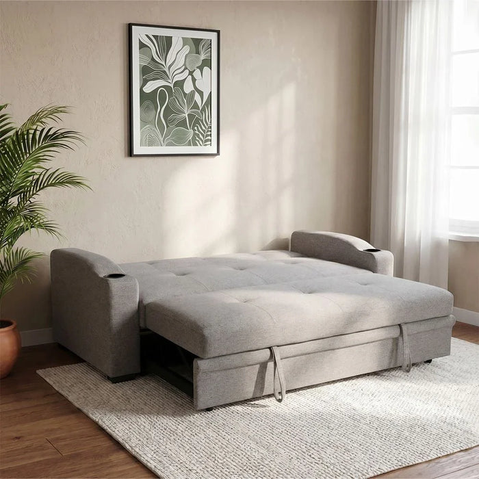 Alejandro Fabric Sofa Bed With 2 Cup Holders-Warm Grey