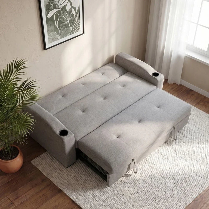 Alejandro Fabric Sofa Bed With 2 Cup Holders-Warm Grey