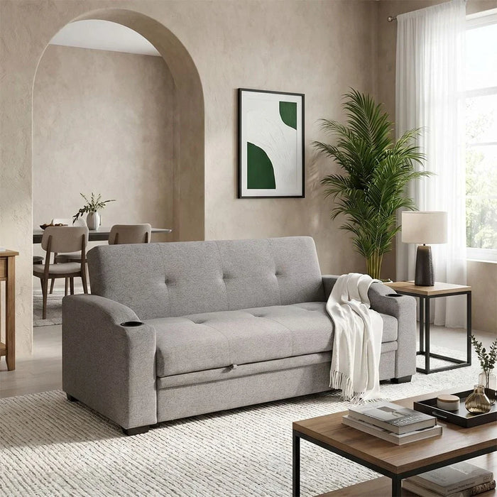Alejandro Fabric Sofa Bed With 2 Cup Holders-Warm Grey