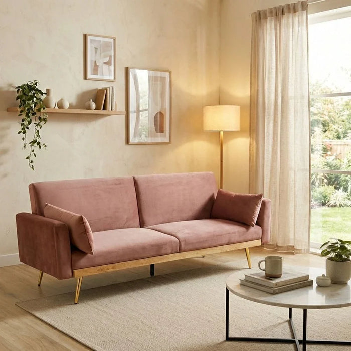 Flare 2-Seater Fabric Sofa Bed-Dusty Pink-With 2-Year Warranty