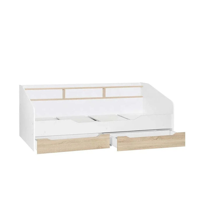 Kinder 90x190 Day Bed with Storage Headboard & 2 Drawers - White & Sonoma Oak - With 2-Year Warranty