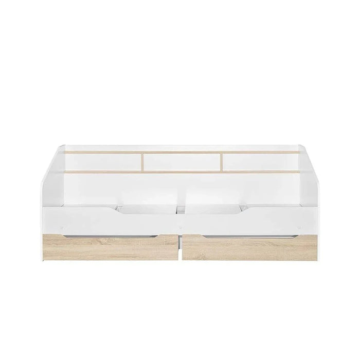 Kinder 90x190 Day Bed with Storage Headboard & 2 Drawers - White & Sonoma Oak - With 2-Year Warranty
