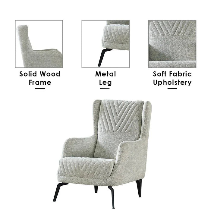 Elegance 1-Seater Fabric Sofa - Grey - With 2-Year Warranty