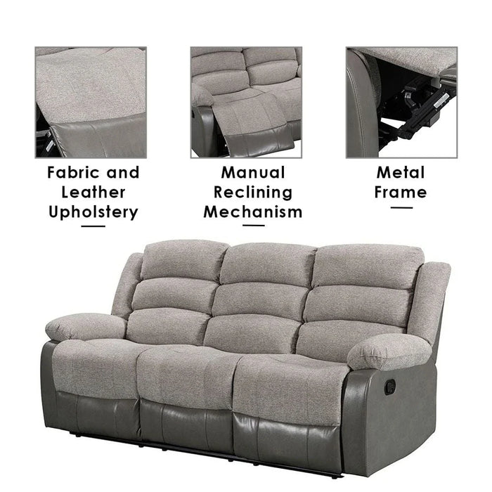 Greensboro 3 Seater Fabric Manual Motion Recliner-Dark Grey