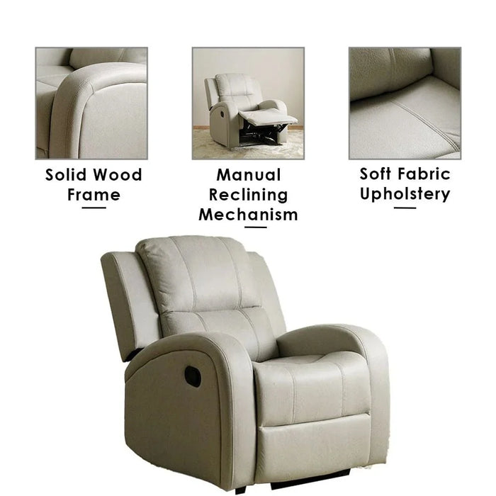 Crimson 1-Seater Fabric Recliner Sofa-Off-White-With 2-Year Warranty