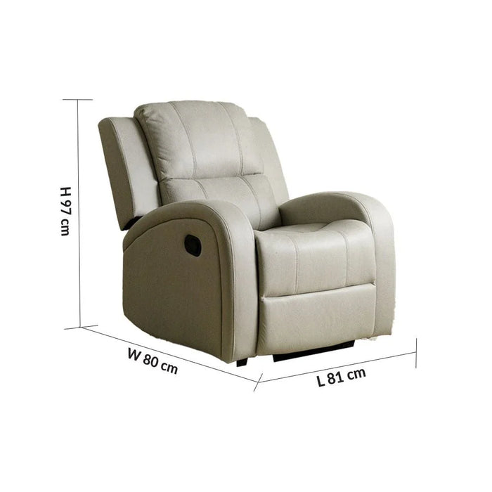 Crimson 1-Seater Fabric Recliner Sofa-Off-White-With 2-Year Warranty