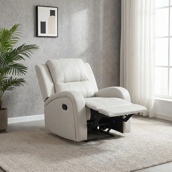 Crimson 1-Seater Fabric Recliner Sofa-Off-White-With 2-Year Warranty