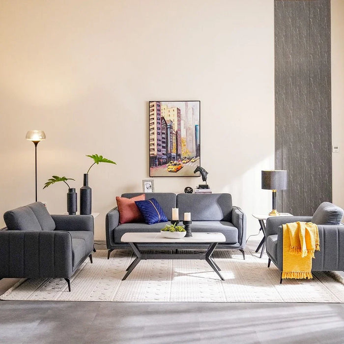 Stellar 6-Seater Fabric Sofa Set-Grey-With 2-Year Warranty