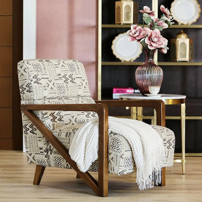 Oslo 1-Seater Fabric Sofa-Beige/Pattern-With 2-Year Warranty