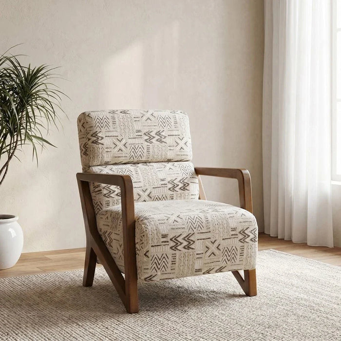 Oslo 1-Seater Fabric Sofa-Beige/Pattern-With 2-Year Warranty