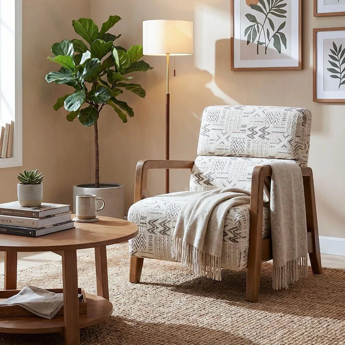 Oslo 1-Seater Fabric Sofa-Beige/Pattern-With 2-Year Warranty