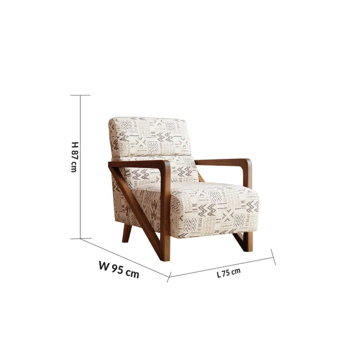 Oslo 1-Seater Fabric Sofa-Beige/Pattern-With 2-Year Warranty