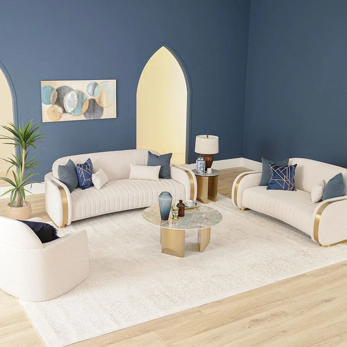 Natsuda 2-Seater Fabric Sofa-Beige/Gold-With 2-Year Warranty
