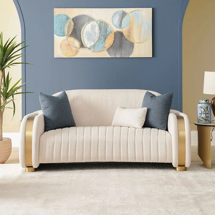 Natsuda 2-Seater Fabric Sofa-Beige/Gold-With 2-Year Warranty