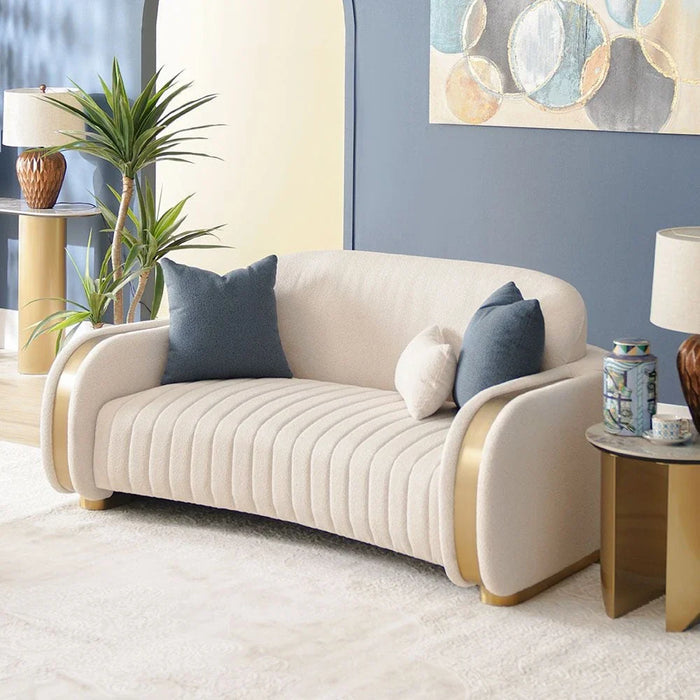 Natsuda 2-Seater Fabric Sofa-Beige/Gold-With 2-Year Warranty