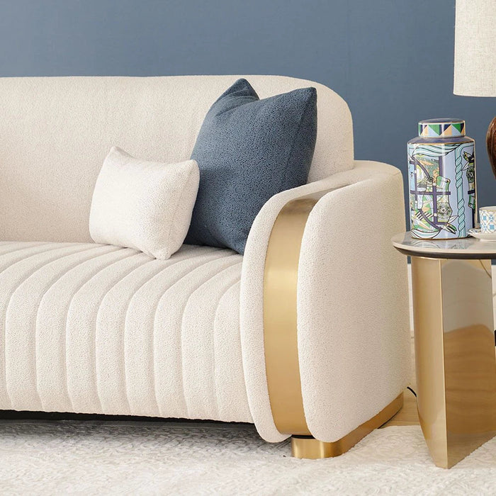 Natsuda 2-Seater Fabric Sofa-Beige/Gold-With 2-Year Warranty