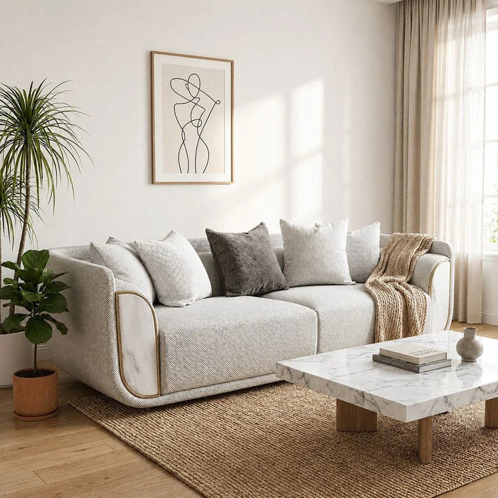 Trident 3-Seater Fabric Sofa-Grey/Champagne-With 2-Year Warranty