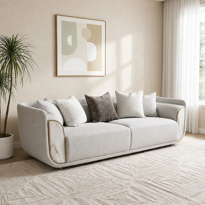 Trident 3-Seater Fabric Sofa-Grey/Champagne-With 2-Year Warranty