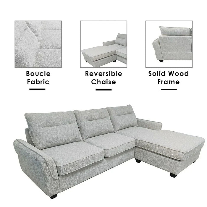 Aspin 3-Seater Reversible Corner Fabric Sofa-Light Grey-With 2-Year Warranty