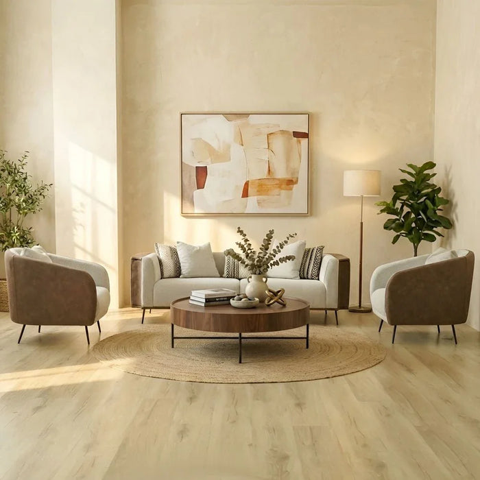 Palace 3-Seater Fabric Sofa-Ivory/Brown-With 2-Year Warranty