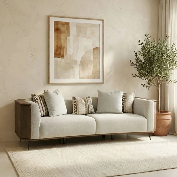 Palace 3-Seater Fabric Sofa-Ivory/Brown-With 2-Year Warranty