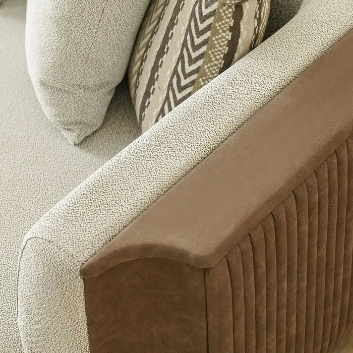 Palace 3-Seater Fabric Sofa-Ivory/Brown-With 2-Year Warranty