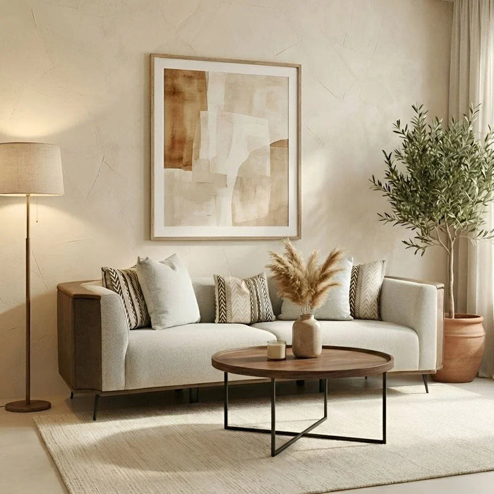 Palace 3-Seater Fabric Sofa-Ivory/Brown-With 2-Year Warranty