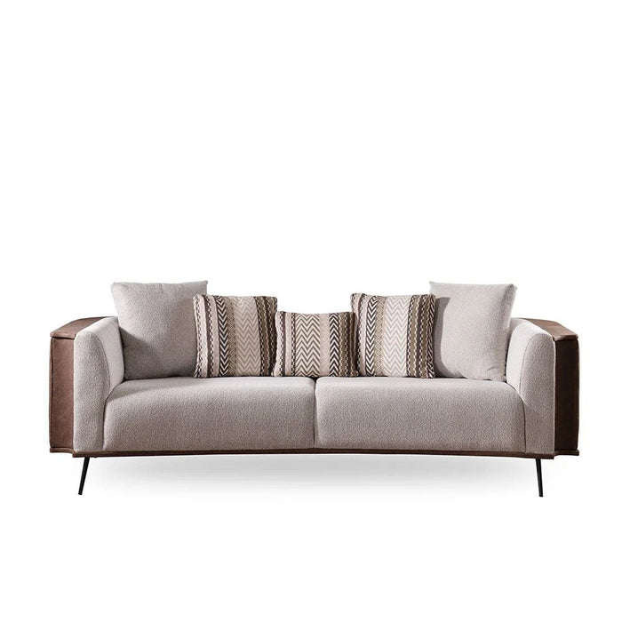 Palace 3-Seater Fabric Sofa-Ivory/Brown-With 2-Year Warranty