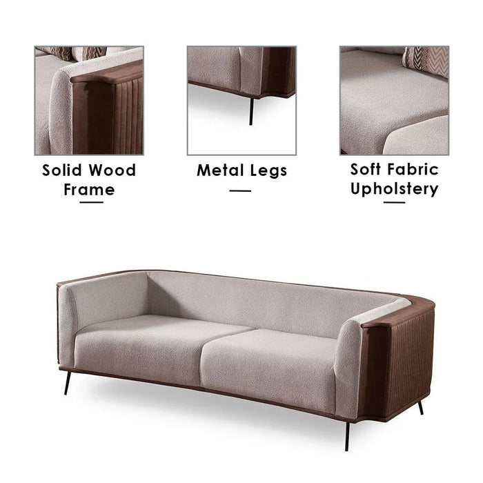 Palace 3-Seater Fabric Sofa-Ivory/Brown-With 2-Year Warranty
