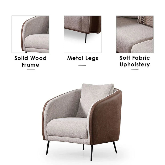 Palace 1-Seater Fabric Sofa-Ivory/Brown-With 2-Year Warranty