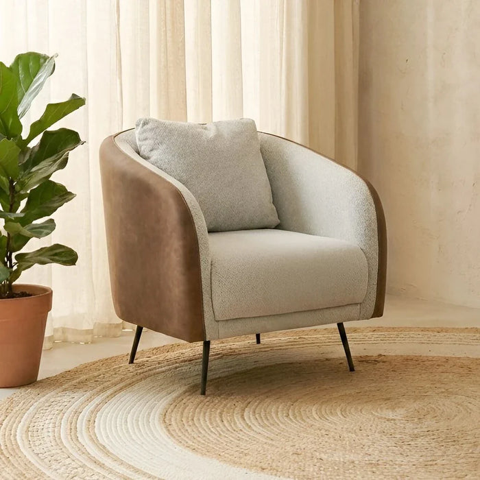Palace 1-Seater Fabric Sofa-Ivory/Brown-With 2-Year Warranty