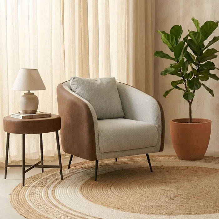 Palace 1-Seater Fabric Sofa-Ivory/Brown-With 2-Year Warranty