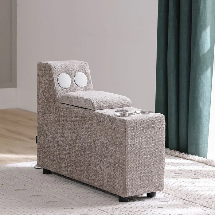 Odum Fabric Console with Storage + Speaker + 2 Cup Holders + Charger-Brown-With 2-Year Warranty