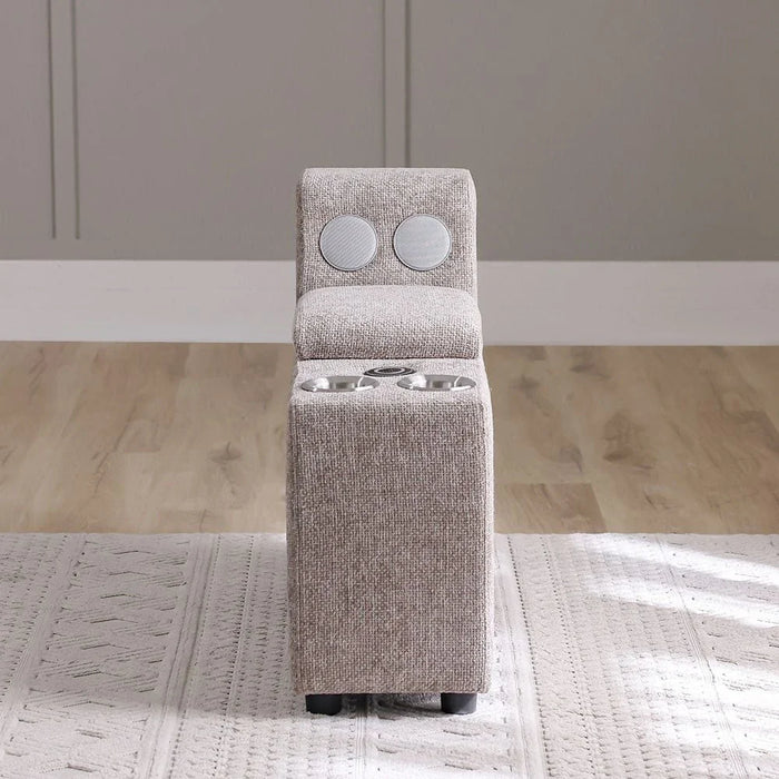 Odum Fabric Console with Storage + Speaker + 2 Cup Holders + Charger-Brown-With 2-Year Warranty